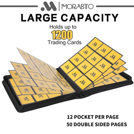 MORABTO Card Binder 12 Pocket,Trading Card Binder Holds up to 1200 Cards with 25 Sleeves,Zipper Card Holder Album Compatible with TCG Card/Game Cards/Sports Card