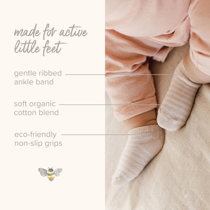Burt's Bees Baby Baby Girls' Ankle Socks with Non-Slip Grips (6-Pack), Cloud Crew Socks, 0-3 Months