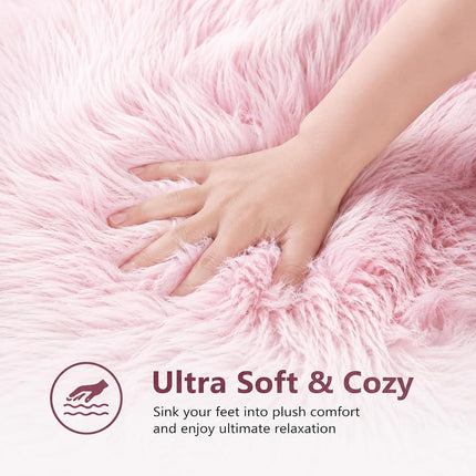 EasyJoy Faux Sheepskin Rug, Fluffy Faux Fur Rug, Ultra Soft Shag Area Rug with Non-Slip Backing for Bedroom, Living Room, Nursery, Kids Room(2 x 4 ft Rectangle, Frosted Bottom Pink)