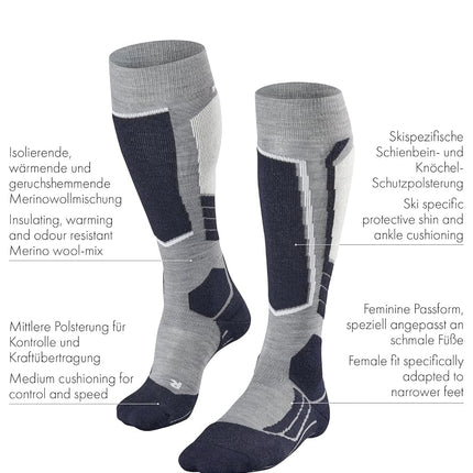 FALKE Womens Sk2 Intermediate W Kh Wool Warm Thick Skiing Socks, White Off-White 2040, 7-8 EU