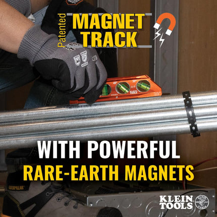 Klein Tools 935AB4V Level, 6-Inch Magnetic Torpedo and Conduit Level with 0/30/45/90 Degree Vials, V-Groove and Magnet Track, High Visibility Orange