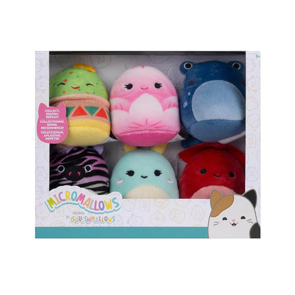 Micromallows Squishmallows Original 6-Pack - Safiya the Zebra, Gideon the Guacamole, Agnolo the Tadpole,Altman the Squid, Connie the Moth, Elin the Lotus