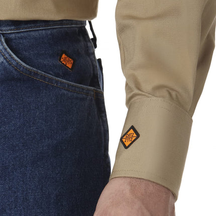 Wrangler Men's Big & Tall Flame Resistant Western Two Pocket Snap Shirt, Khaki, LT