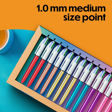 Juego de edición limitada BIC 4 Colores Rainbow Shine, caja de 15 bolígrafos, bolígrafos retráctiles, punto mediano (1.0 mm) ¡Empieza tu colección de 4 colores ahora!