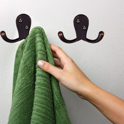 Design House Coat Hooks, Double Prong Hooks, Wall-Mounted, Steel Construction, Bath Robe & Towel Hooks, Oil Rubbed Bronze, 5-Pack, 2.86 in. W x 1.65 in. H x 0.98 in. D, 207738