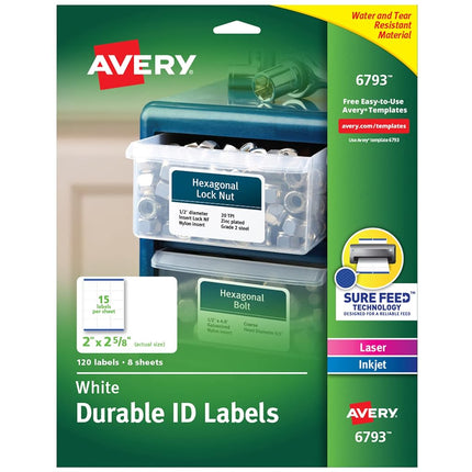 Avery Durable ID Labels, Permanent Adhesive, 2 x 2-5/8, 5 Packs (6793)