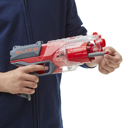 NERF Elite Disrupter Blaster, 6-Dart Rotating Drum, Slam Fire, Translucent Red, for Kids (Amazon Exclusive)