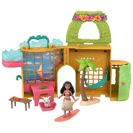 Juguetes Disney Princess de Mattel, Casa de muñecas apilable Moana Storytime con la pequeña muñeca Moana, 1 amigo animal y 9 accesorios, inspirada en la película de Disney, JDP58