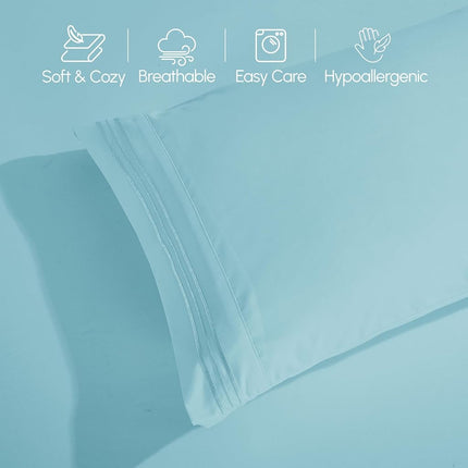Elegant Comfort Luxurious 1500 Premium Hotel Quality Microfiber 4-Piece Sheet Set, 18-24 Inches Deep - Extra Deep Pocket Sheets - Ultra Soft 4PC Deep Pocket Sheets, King, Aqua Blue