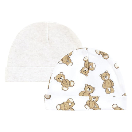 Hudson Baby Unisex Baby Cotton Cap and Scratch Mitten Set, Teddy Bears, 0-6 Months