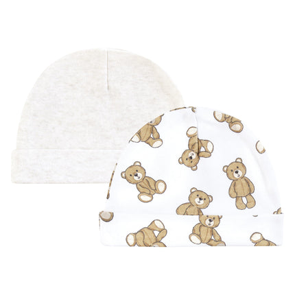 Hudson Baby Unisex Baby Cotton Cap and Scratch Mitten Set, Teddy Bears, 0-6 Months
