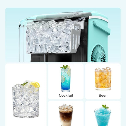 EUHOMY Countertop Ice Maker Machine with Handle, 26lbs Per Day, 9 Ice Cubes Ready in 6 Mins, Auto-Cleaning Portable Ice Maker with Basket and Scoop, for Home/Kitchen/Camping/RV (Green)
