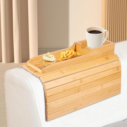 Abizarch Bamboo Sofa Armrest Tray Table - Foldable Couch Cup Holder,Anti-Slip Side Table Armrest Clip Tray, Multifunctional Couch Organizer, Drink Snack Remote Control Holder