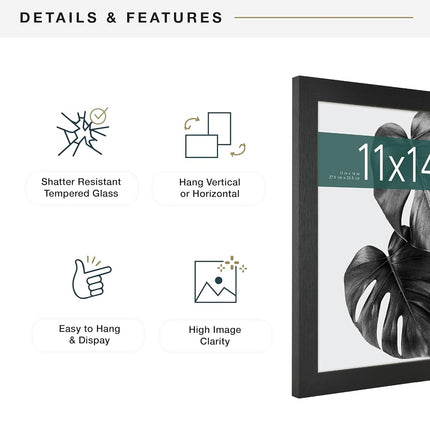MCS Studio Gallery 11x14 Picture Frame Black Woodgrain Shatter Resistant Glass, Rectangle Photo Frame for Photos, Posters & Art Prints (1-Pack)