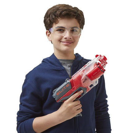 NERF Elite Disrupter Blaster, 6-Dart Rotating Drum, Slam Fire, Translucent Red, for Kids (Amazon Exclusive)