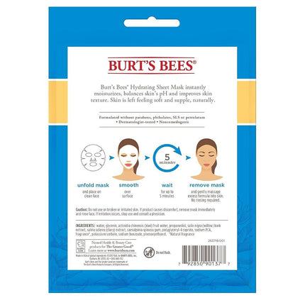 Burt's Bees Hydrating Face Mask with Clary Sage, Single Use Sheet Mask, 6 Count (Package May Vary)