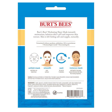 Mascarilla facial hidratante con salvia sclarea de Burt's Bees, mascarilla de un solo uso, 6 unidades (el empaque puede variar)