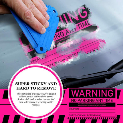 100 MESS Parking Violation Stickers Hard to Remove - Pink Tow Warnings - No Parking Stickers - Bad Parking Stickers - Super Sticky Warning Stickers for Towing Parked Cars 8x5 in, Pink