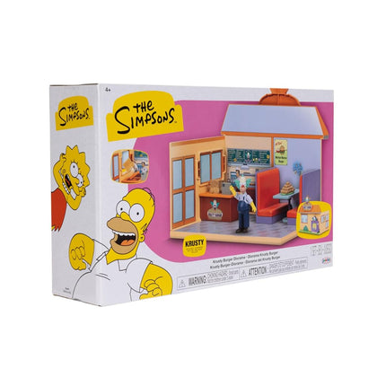The Simpsons Krusty Burger Playset by Jakks Pacific, Includes 6.35 cm Krusty the Clown Articulated Mini Figurine and Detailed Accessories, Interactive Features