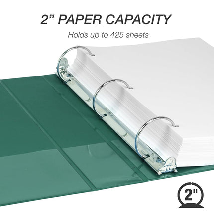 Samsill 2 Inch 3 Ring Binder, Made in USA, Economy Round Ring, Clear View Cover, 425 Sheet Capacity - for School, Home, Office - Forest Green