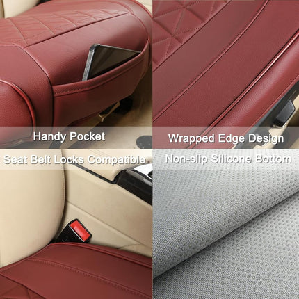 Black Panther 1 Pair Luxury PU Leather Car Seat Covers Protectors for Front Seat Bottoms,Compatible with 90% Vehicles (Sedan SUV Truck Mini Van) - Burgundy (21.26×20.86 Inches)