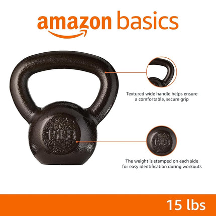 Amazon Basics Cast Iron Kettlebell with Enamel Finish, 15lbs / 6.8 kgs, Black