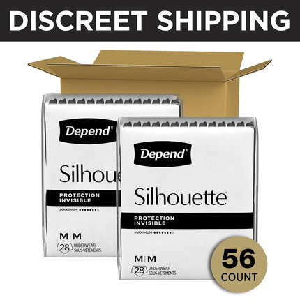 Depend Silhouette Incontinence and Postpartum Underwear for Women, Maximum Absorbency, Disposable, Medium, Pink, 56 Count (2 Packs of 28) (Packaging May Vary)