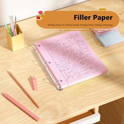 Pink Loose Leaf Paper 200 Sheets Colored Filler Paper 2 Pack 8 * 10.5 College Ruled 3-Hole Punched Paper for 3-Ring Binders Notebook Lined 8" x 10.5"