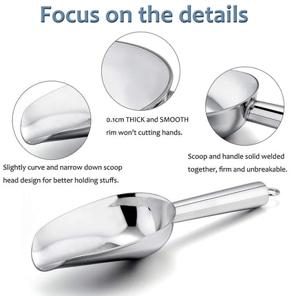 Mini Scoop Set of 8, E-far 3 Ounce Stainless Steel Scoops for Ice Cube/Candy/Flour/Sugar, Metal Utility Scoops for Weddings, Dessert Buffet, Canisters, Food Grade & Rust Free, Easy Clean & Dishwasher