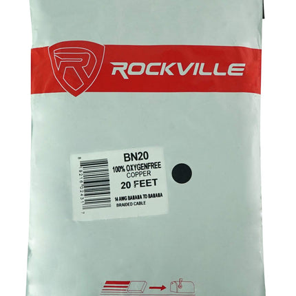 Rockville BN20 20' 14 AWG 100% OFC Copper Banana to Banana Braided Pro Cable