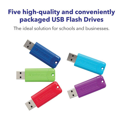 Verbatim 16GB Pinstripe USB 3.0 Flash Drive Retractable - 5 Pack Multicolor (Green, Blue, Red, Purple, Cyan)