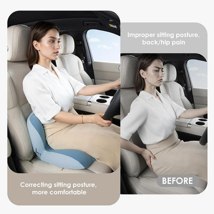 Cojín de asiento de camión de espuma viscoelástica FLORICH con correa ajustable, cojín de asiento y almohada de soporte lumbar para silla de oficina de coche, soporte ergonómico para la espalda y alivio de la ciática para viajes largos (azul
