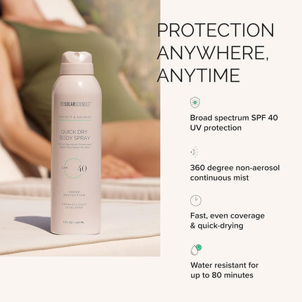 MDSolarSciences Spray Corporal de Secado Rápido SPF 40, Protector Solar en Spray no Grasoso y de Secado Rápido que Proporciona 80 Minutos de Protección Solar de Amplio Espectro Resistente al Agua, 6 oz líq.