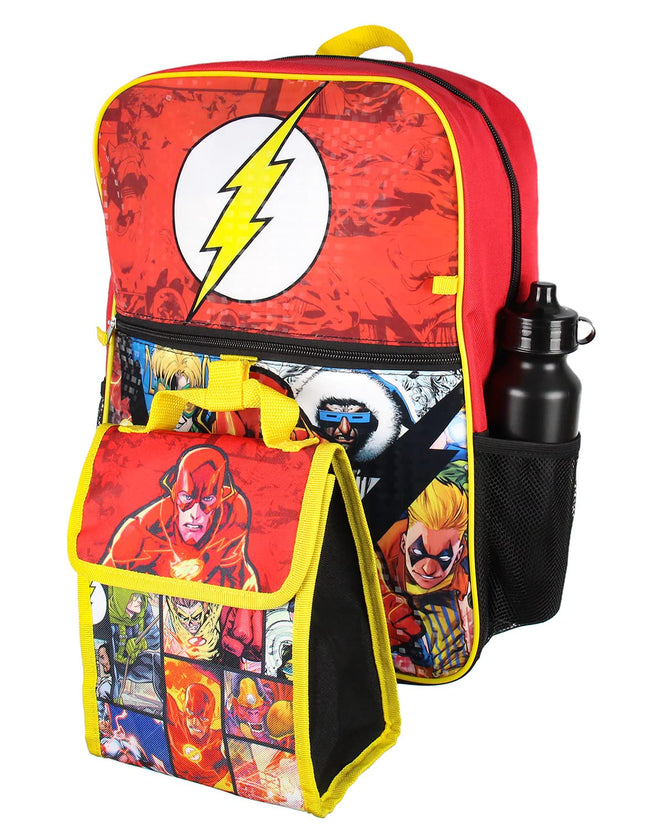 Bioworld DC Comics The Flash Sac à dos 16" Sac à cordon Sac isotherme Bouteille d'eau Ensemble 5 pièces
