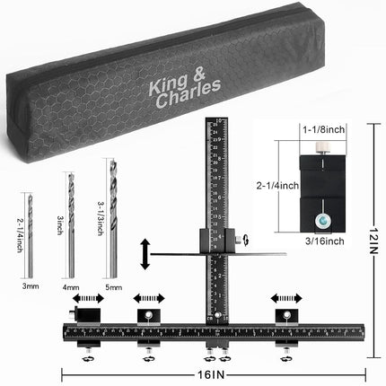 King&Charles Cabinet Hardware Jig, Aluminum Alloy Cabinet Handle Jig with Point Wood Drils Bits, Cabinet Jig for Handles and Pulls on Drawers/Cabinets, Cabinet Hardware Template Tool Perfect Set.