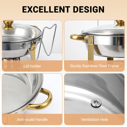 Chafing Dishes for Buffet Set of 2, 5QT Stainless Steel Buffet Serves and Warmers, Round Catering Food Warmers with Glass Lid & Lid Holder for Parties Gatherings Events Wedding Banquet, Gold