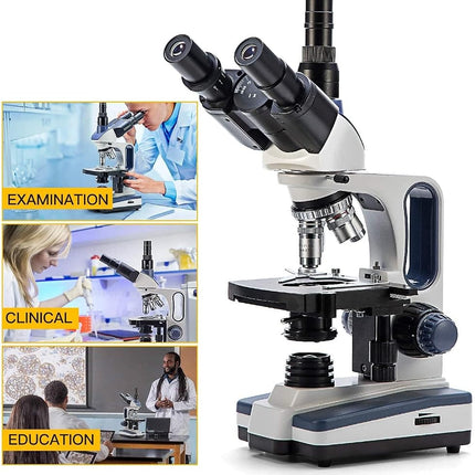 Swift SW350T Compound Trinocular Microscope,40X-2500X Magnification,Two-Layer Mechanical Stage,with 5.0 mp Camera and Software Windows/Mac Compatible and 5 PCS Prepared Slides and 5 PCS Blank Slides