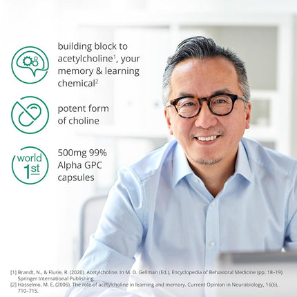 99% Alpha GPC (Fermented Source) 500mg | Nootropic for Acetylcholine (60)
