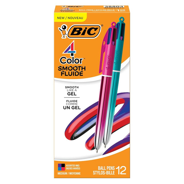 BIC 4-Color Smooth Gradient Retractable Ballpoint Pen with 1.0 mm Point, 12-Count in Assorted Ink Colors