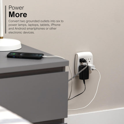 GE 6-Outlet Tap, Grounded, White, 54947