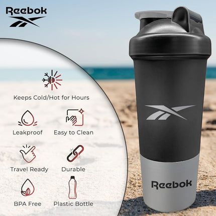 Vaso mezclador Reebok - 500ml, rojo, plástico, sin BPA - Coctelera de proteínas, para gimnasio, correr, senderismo - Apto para lavavajillas