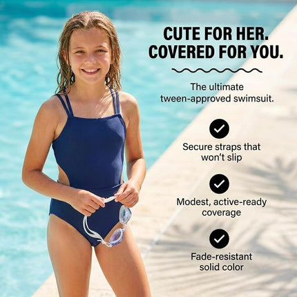Kanu Surf Girls' Beach Sport Cut-Out 1-Piece Swimsuit One, Solid Navy, 16