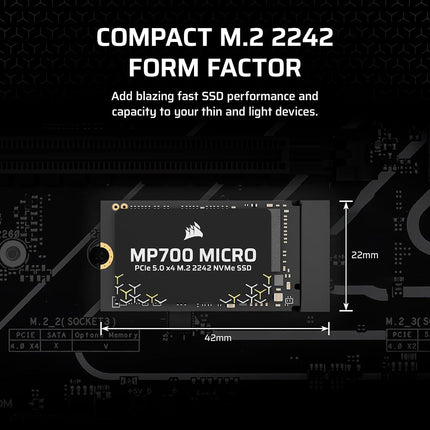 Corsair MP700 MICRO 4TB PCIe 5.0 NVMe M.2 2242 SSD – Up to 9,400 MB/s Read, 8,100 MB/s Write – Gen5 Speed for Laptops & Mini PCs – Black