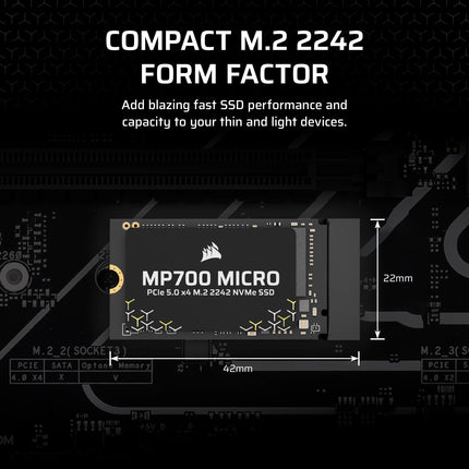 Corsair MP700 MICRO 4TB PCIe 5.0 NVMe M.2 2242 SSD – Up to 9,400 MB/s Read, 8,100 MB/s Write – Gen5 Speed for Laptops & Mini PCs – Black