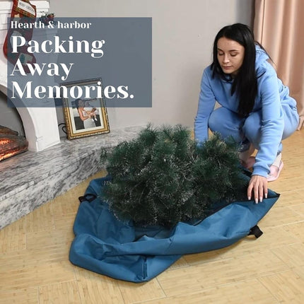 Hearth & Harbor Christmas Tree Storage Bag - Fits Up to 9 ft Holiday Trees - Large Christmas Tree Storage Box Container Made from Durable Waterproof Fabric with Handles & Dual Zipper