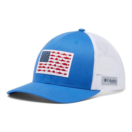 Columbia Unisex Pfg Mesh Snap Back™ Fish Flag Ball Cap, Vivid Blue, White, One Size