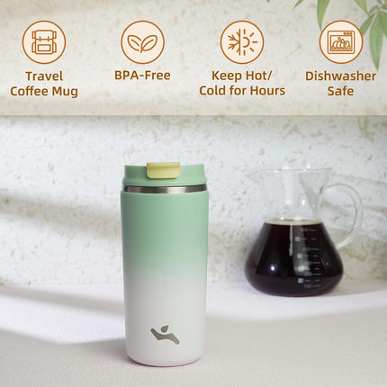 Konokyo Tumbler with Lid, 12 oz Travel Coffee Mug Double Wall Vacuum Stainless Steel Thermal Metal Cup Insulated Water Bottle,GreenWhite