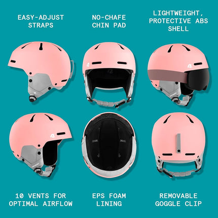 Casco de esquí y snowboard Retrospec Comstock para niños - Cubierta de ABS duradera, espuma protectora de EPS y orificios de ventilación - Ajuste regulable para niños y niñas - Rosa mate, 48-51 cm Extrapequeño, 4800