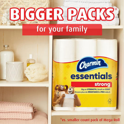 Charmin Essentials Strong Toilet Paper, 9 Mega Rolls = 36 Regular Rolls