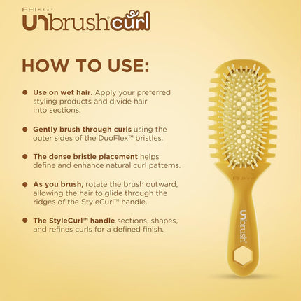 FHI Heat UNbrush Curl Defining Brush — Wavy, Coily, and Curly Hair Brush with DuoFlex Bristles & StyleCurl Handle — for Gentle Detangling & Faster Styling on Wet Hair - Golden Hour